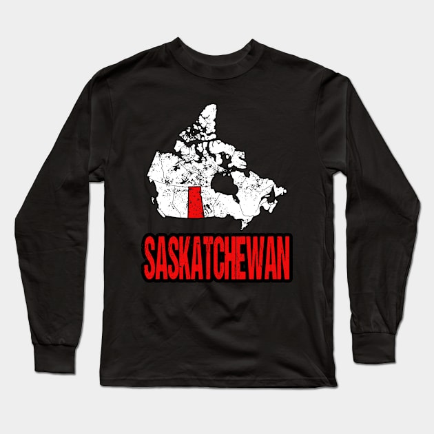 Saskatchewan Vintage Canada Map Long Sleeve T-Shirt by HyperactiveGhost